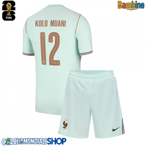 Maglie da calcio Francia Randal Kolo Muani #12 Seconda Maglia Bambino Mondiali 2026  Manica Corta (+ Pantaloni corti)